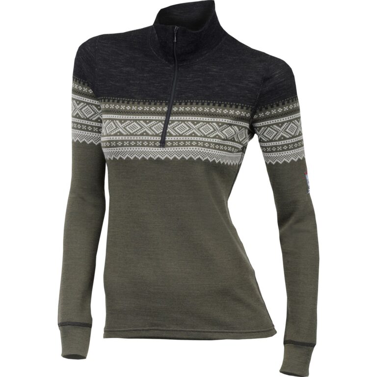 Aclima DesignWool Marius Mock Neck with Zip Dame XS Grøn/Grå/Sort Trøjer & sweaters