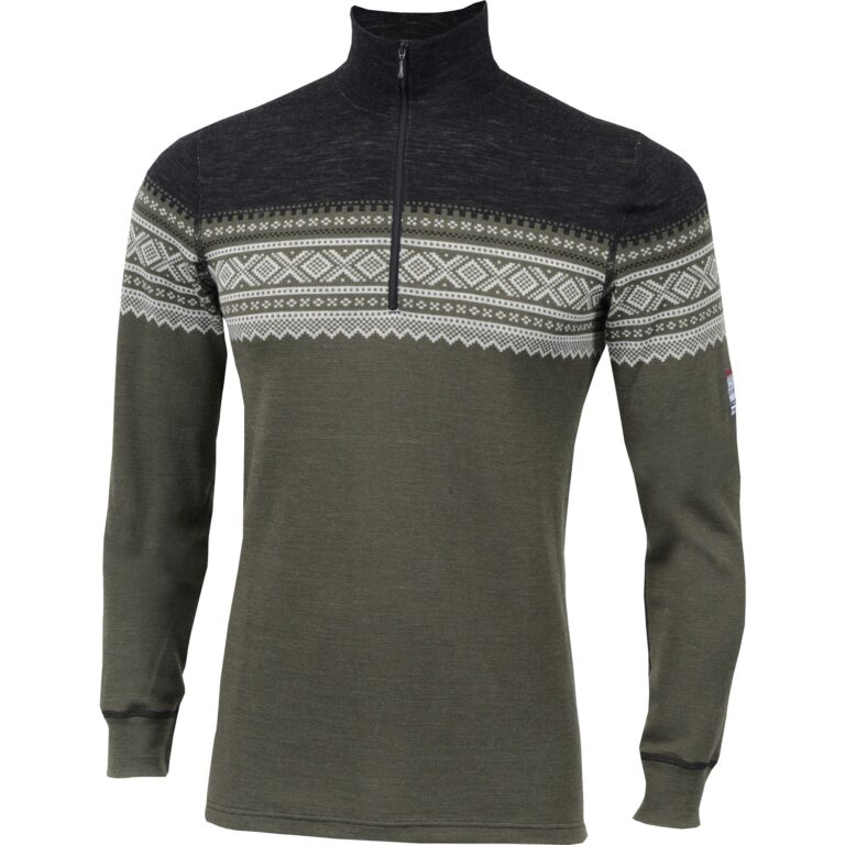 Aclima DesignWool Marius Mock Neck with Zip Herre S Grøn/Grå/Sort Trøjer & sweaters
