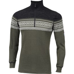 Aclima DesignWool Marius Mock Neck with Zip Herre S Grøn/Grå/Sort Trøjer & sweaters