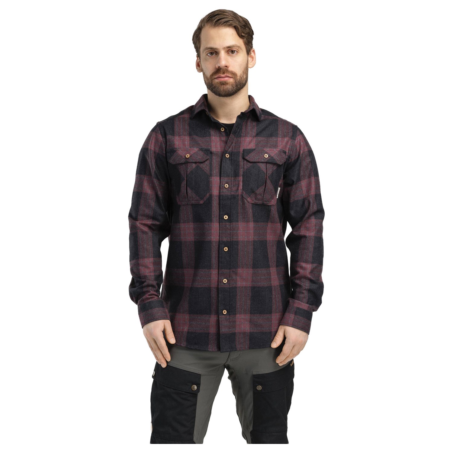 Aclima LeisureWool ReBorn Wool Shirt Herre M Rød/Grå Skjorter