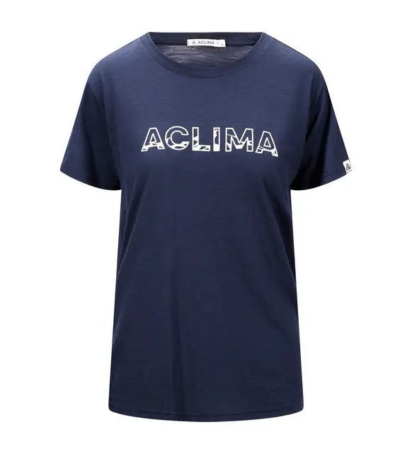 Aclima LightWool Logo T-Shirt Dame Navy Blaze XL