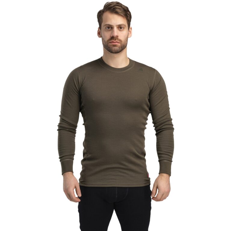 Aclima WarmWool Crew Neck Herre S Grøn/Brun Undertrøjer