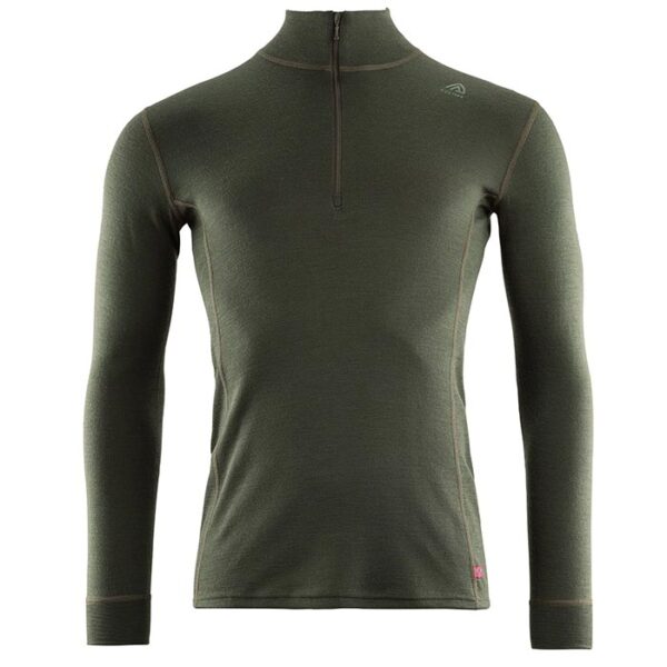 Aclima Warmwool Mock Neck w/zip Man-olive night-M - Undertøj