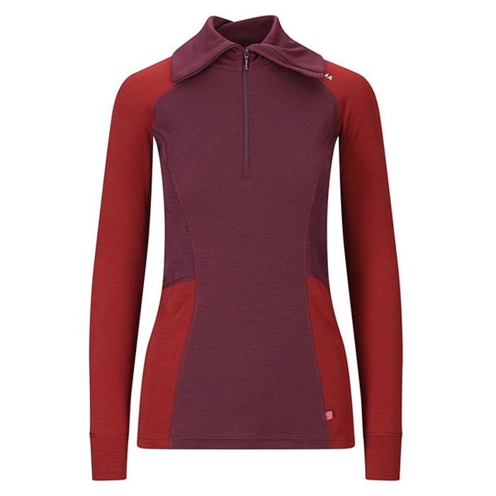 Aclima Warmwool Polo w/zip, fig/red dahlia-L