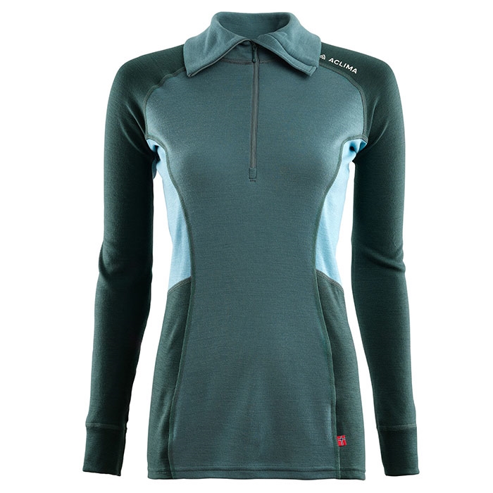 Aclima Warmwool Polo w/zip, n.atlantic / green gables-L