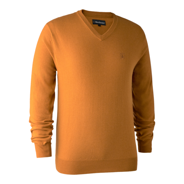 Deerhunter Kingston Striktrøje med V-hals Golden Oak 3XL