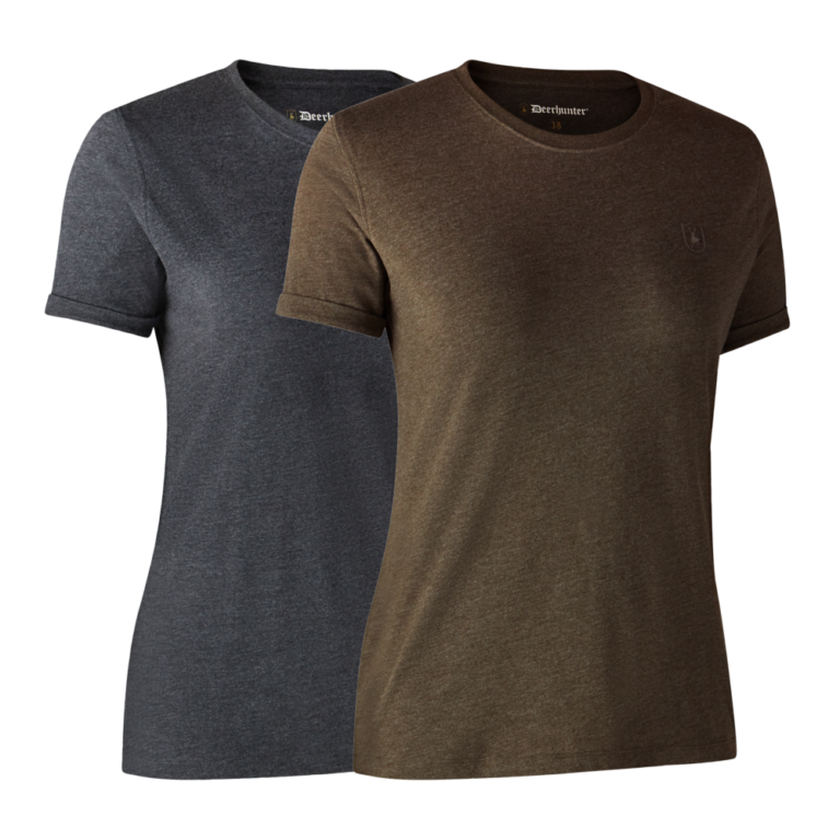 Deerhunter Ladies Basis 2-pak T-shirt dame - 36 - Brown Leaf Melange