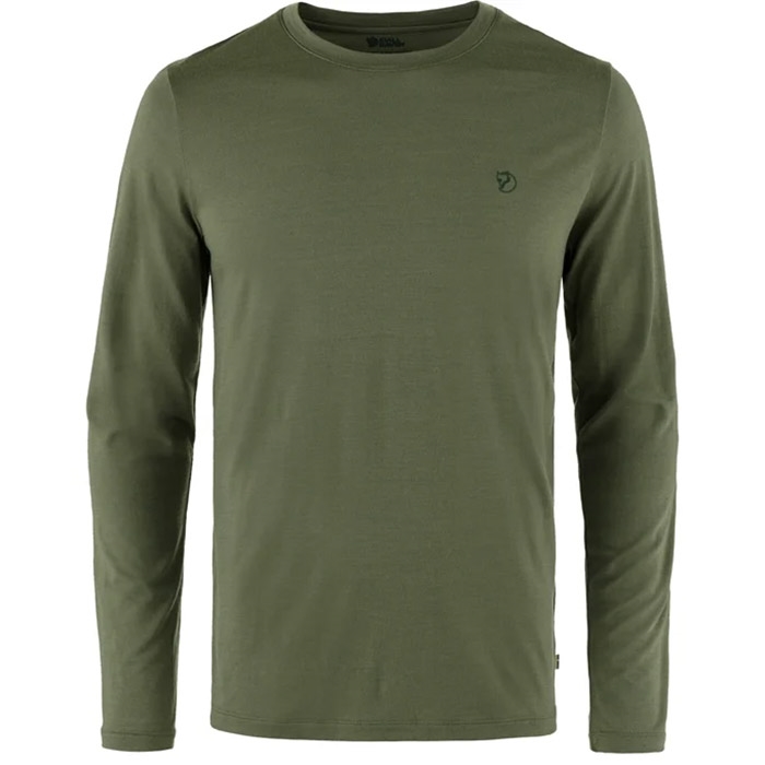 Fjällräven Abisko Wool LS Herre / Mænd-laurel green-M - T-Shirt, Polo-shirt