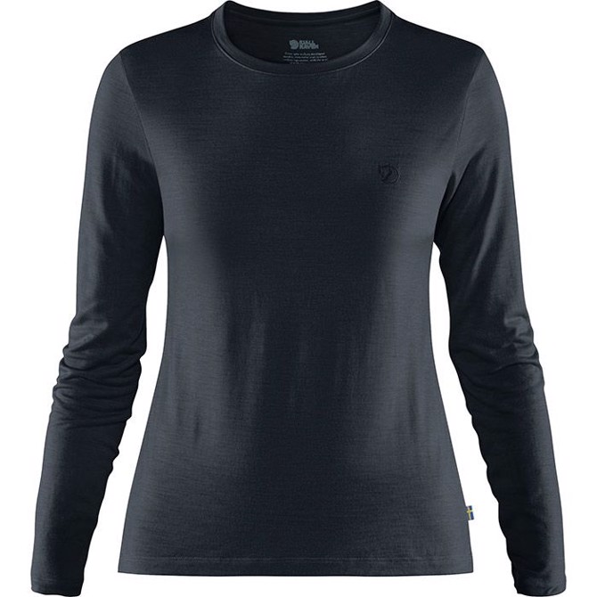Fjällräven Abisko Wool LS Kvinder / Damer-dark navy-L - T-Shirts