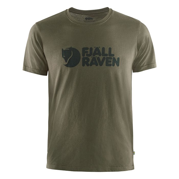 Fjällräven Logo T-Shirt Herre / Mænd-dark olive-S - T-Shirt, Polo-shirt
