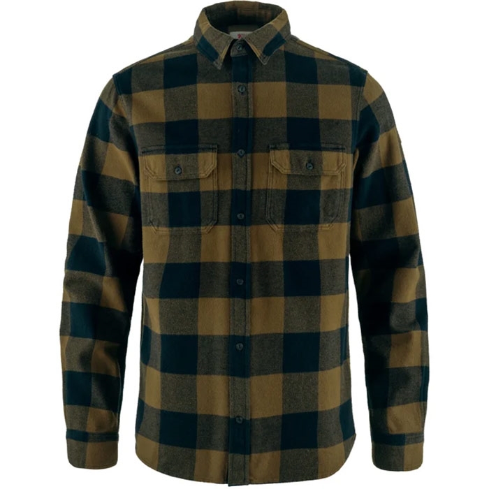 Fjällräven Övik Heavy Flannel Shirt Herre / Mænd-wood brown-dark navy-M - Skjorter