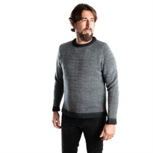 Fuza Wool Mens Nordic Stripe Sweater, Navy