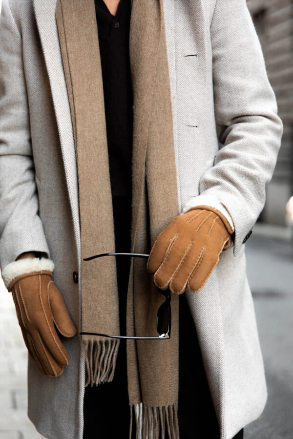 Handske Shearling, lammeskind, cognac - S