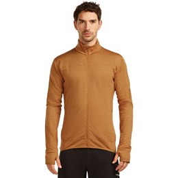 Icebreaker Merino Blend 300 RealFleece Descender LS Zip Herre M Brun/Orange Fleece