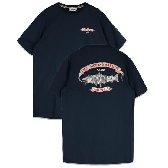 Lakor Mens The Smoking Salmon Back T-Shirt, Blueberry