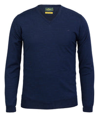 Laksen - Sussex V-neck Merino Sweater - French Blue