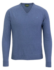 Laksen - Trent V-neck Lambswool Sweater - Loch Blue