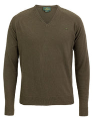 Laksen - Trent V-neck Lambswool Sweater - Olive