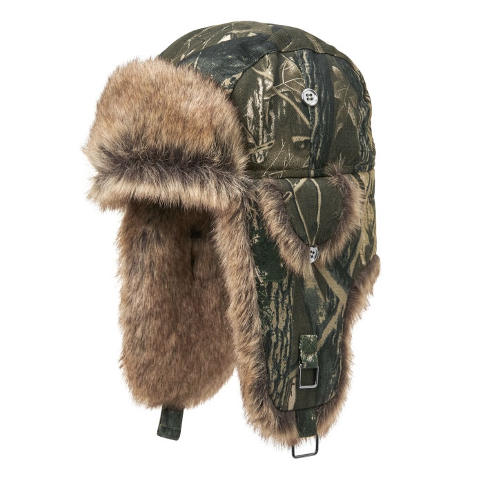 MJM Trapper Hunter 41 faux fur, camo m.grøn-L - Vinterhue, vinterkasket
