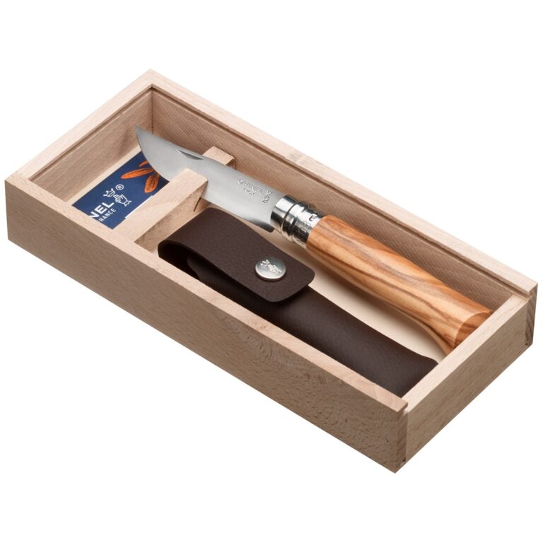 Opinel No 8 Olive Wood & Sheath Gaveæske Foldeknive