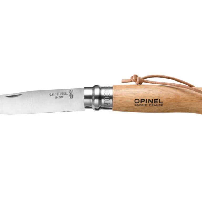 Opinel N°8 stainless 8,5 cm. m. læderstrop Bøg