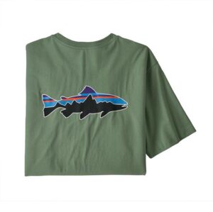 Patagonia Mens Fitz Roy Fish Organic T-Shirt, Sedge Green / Trout