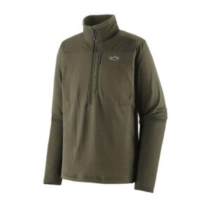 Patagonia Mens L/S R1 Fitz Roy 1/4 Zip, Basin Green / Basin Green