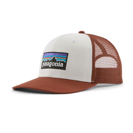 Patagonia P-6 Logo Trucker Hat, White / Rusty Red