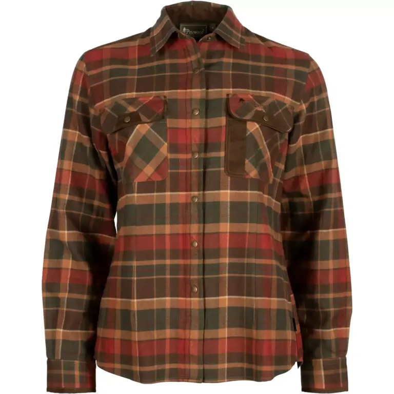 Pinewood Prestwick Skjorte W Dark Green/Terracotta L