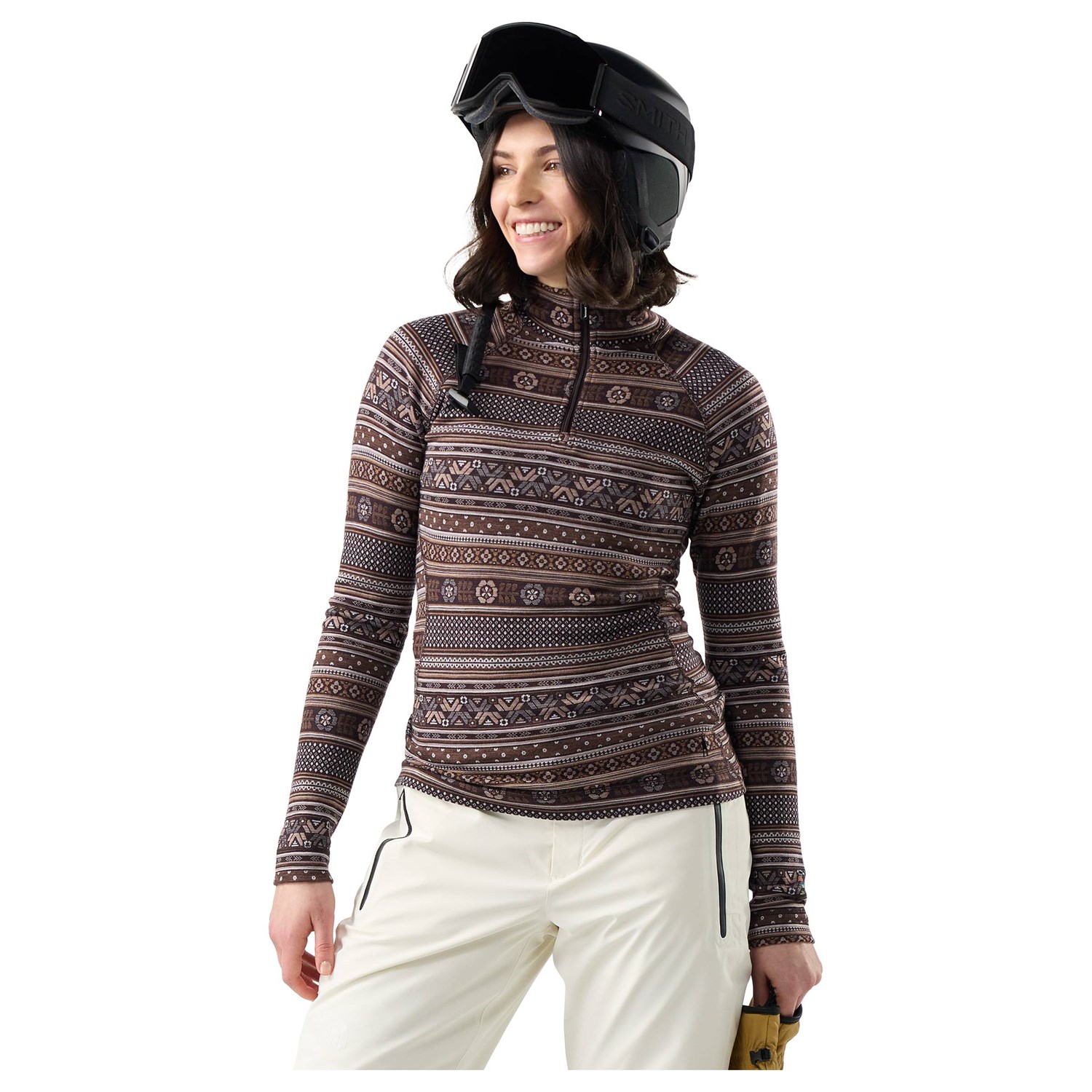 SmartWool Thermal Merino Base Layer 1/4 Zip Dame S Mocha Fair Isle Fun Undertrøjer