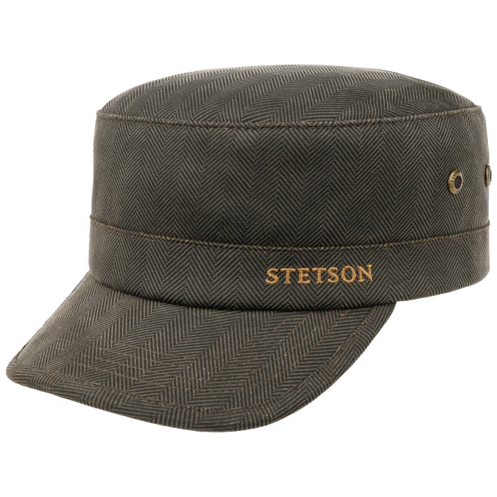 Stetson Army Cap Herringbone Vintage, brun-S - Sixpence